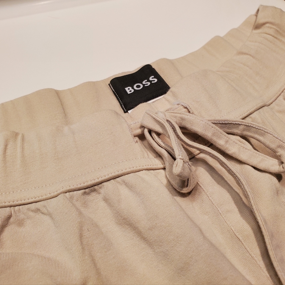 Boss Cotton Elastane Drawstring Shorts Cream/White Small